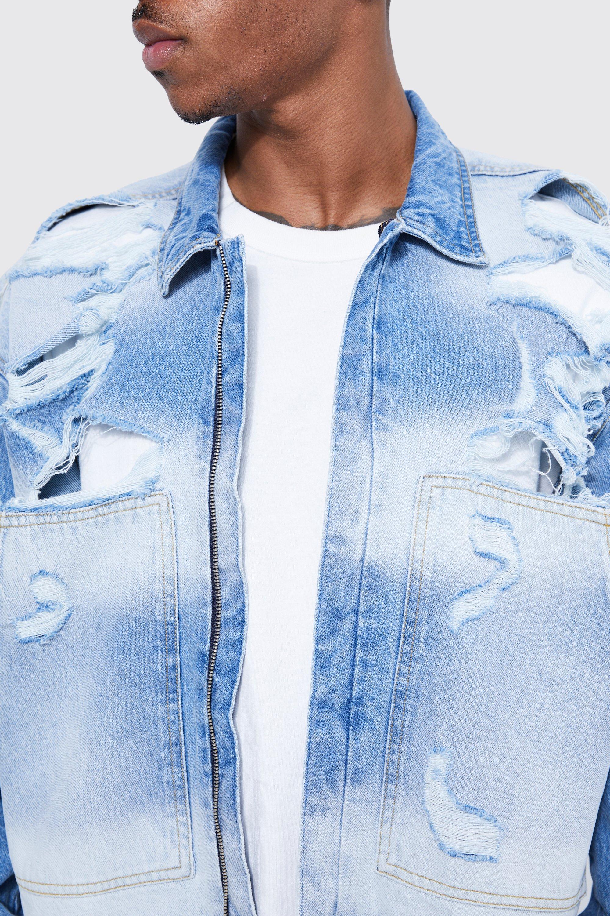 Oversized Boxy Fit Distressed Denim Jacket | boohoo